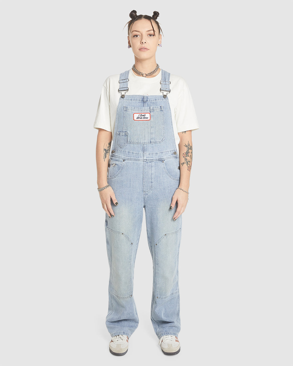 WOMENS DOUBLE KNEE DENIM JUMPSUIT OVERALLS