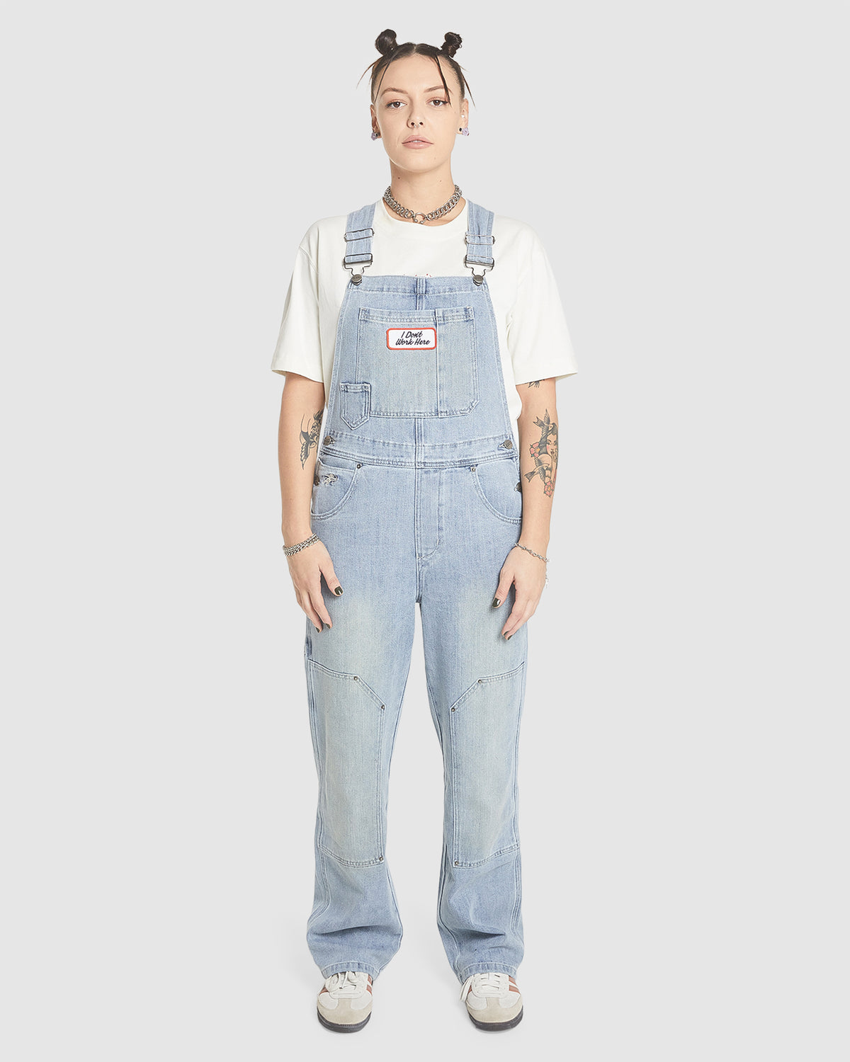 WOMENS DOUBLE KNEE DENIM JUMPSUIT OVERALLS