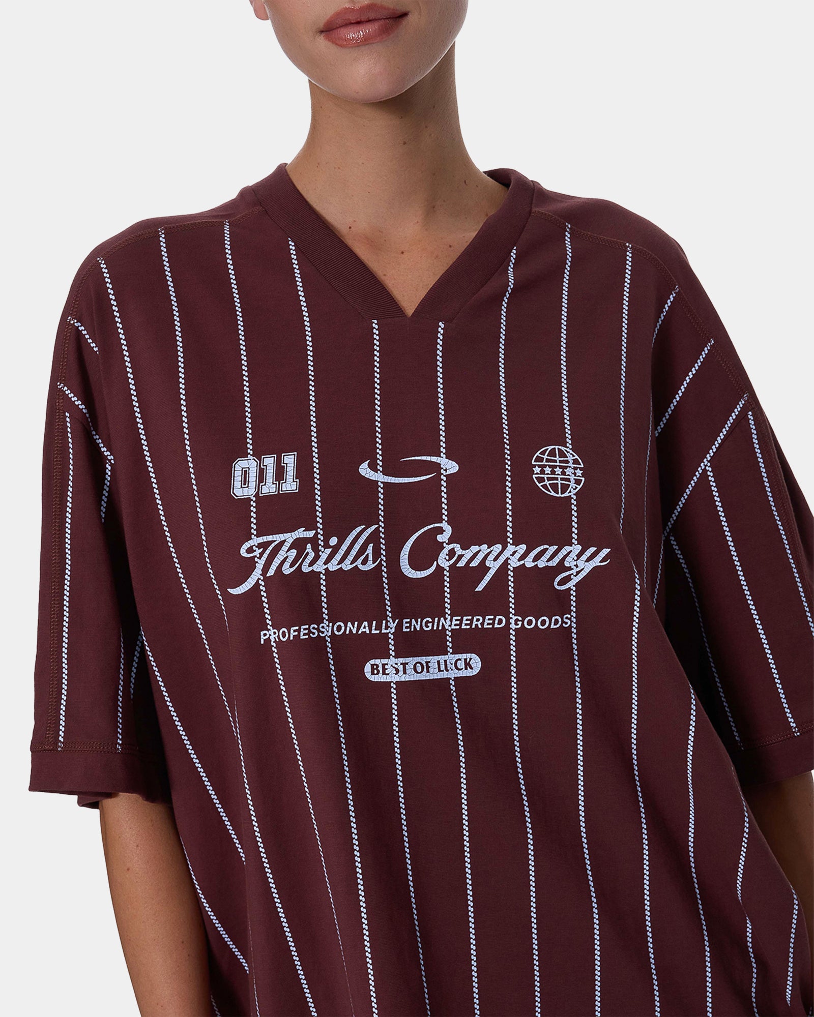 Womens Game Day Stripe V T-Shirt