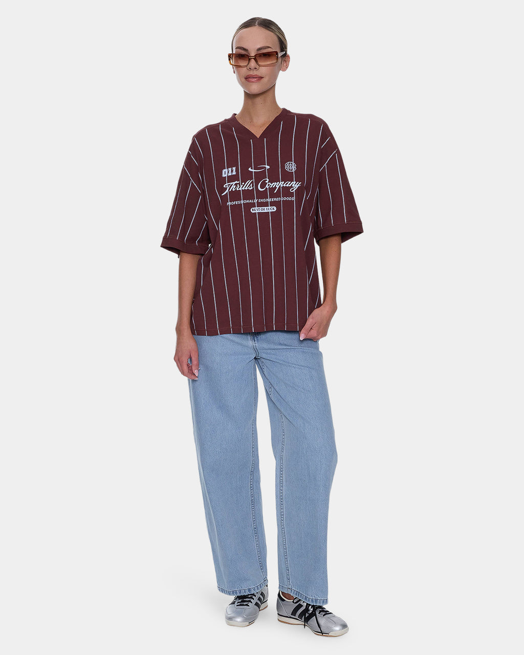 Womens Game Day Stripe V T-Shirt
