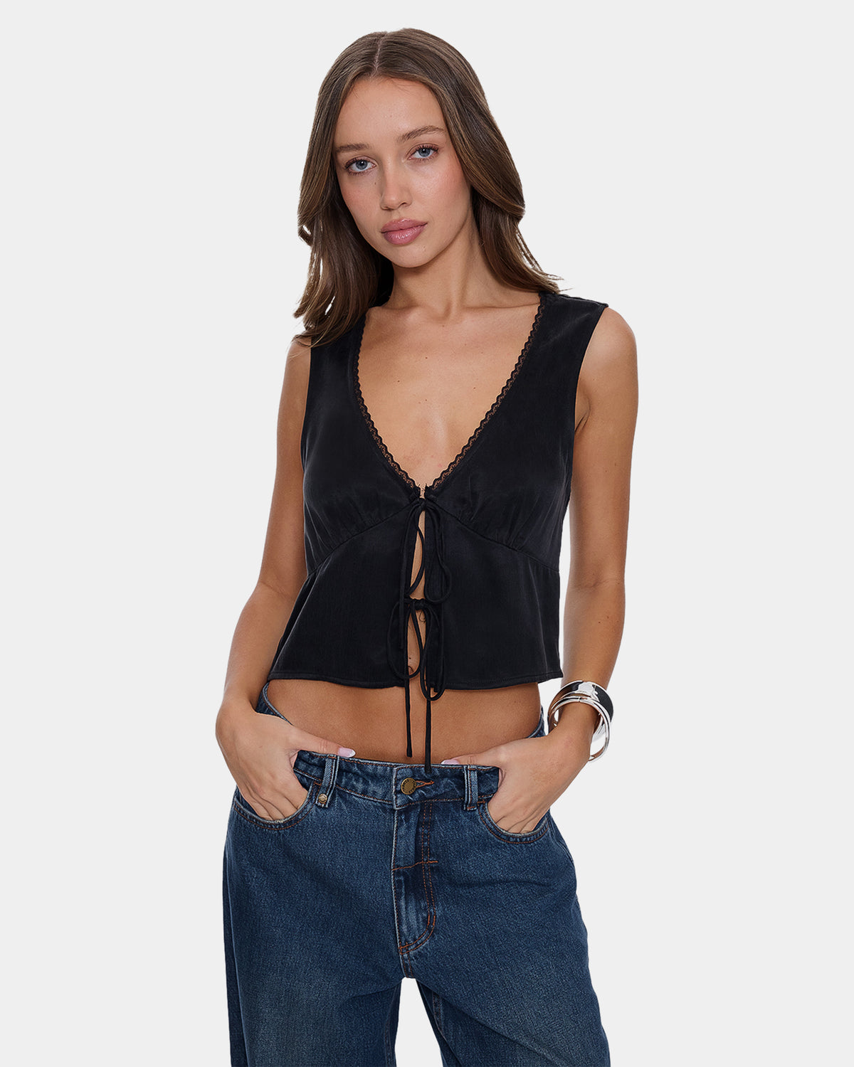 Womens Saige Tie Front Crop Top