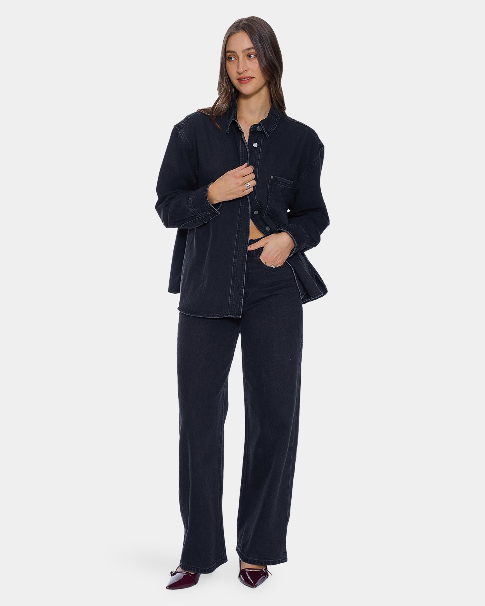 Womens Melina Oversized Denim Long Sleeve Shirt