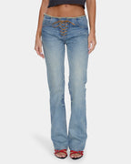 Womens Cammie Low Rise Lace Up Denim Jeans