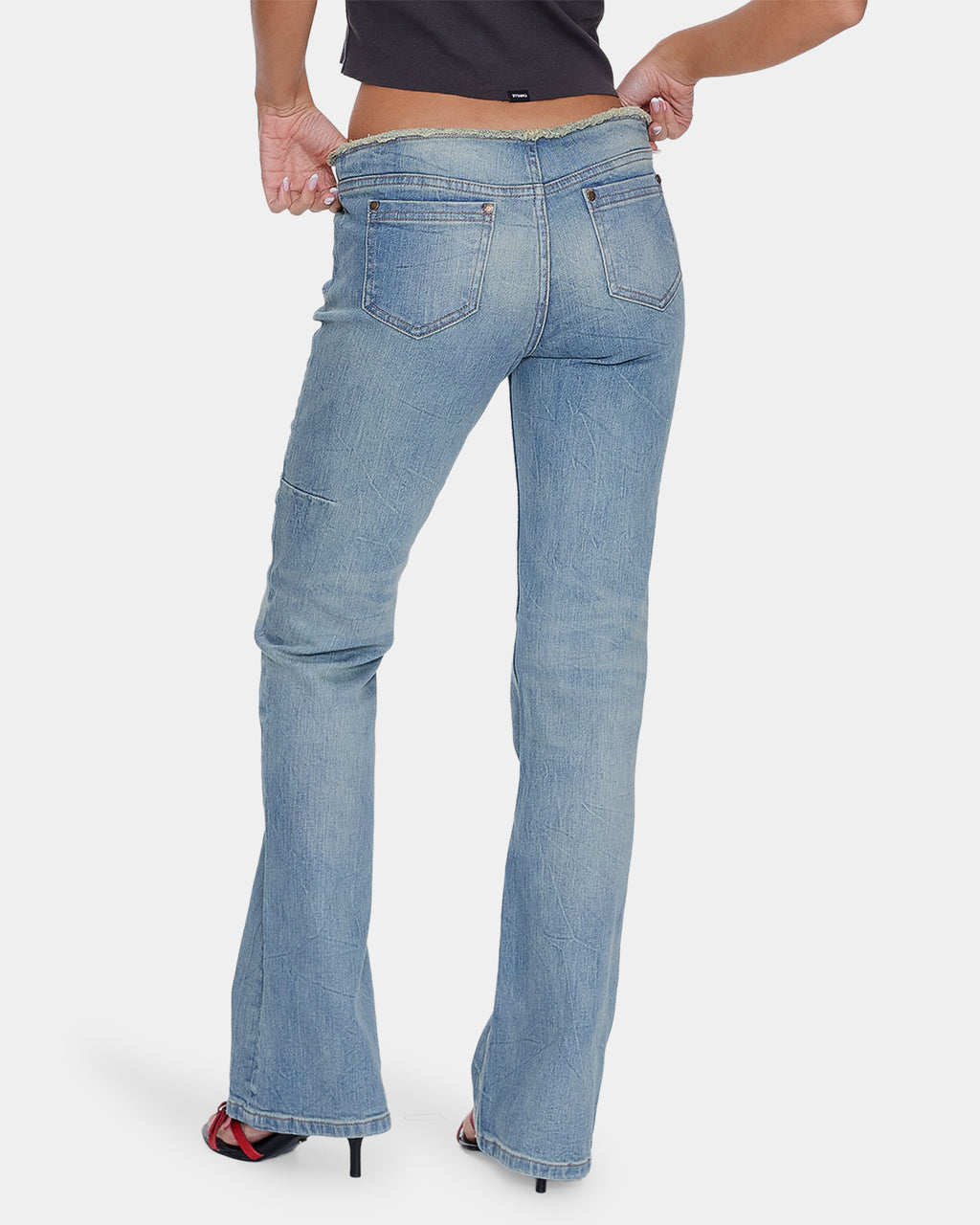 Womens Cammie Low Rise Lace Up Denim Jeans