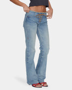 Womens Cammie Low Rise Lace Up Denim Jeans
