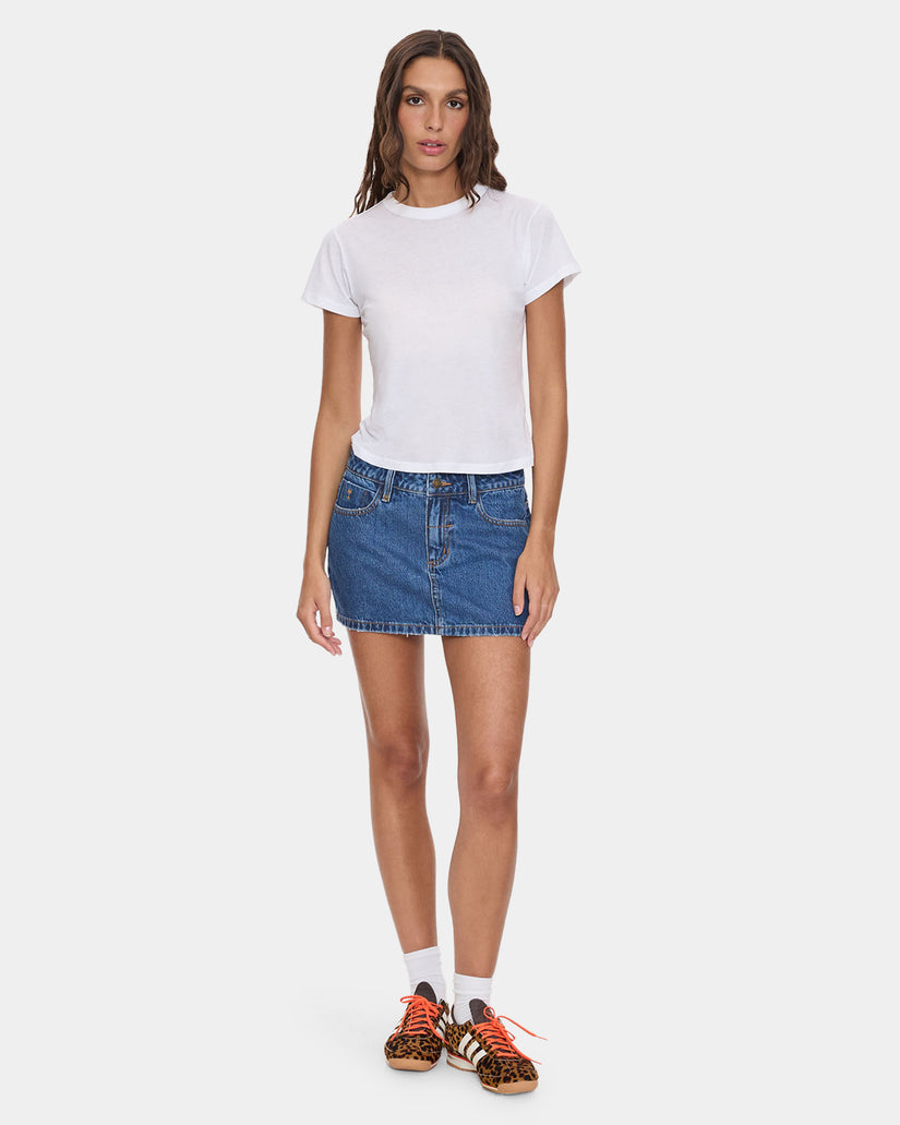 Womens Carmen Mid Rise Micro Denim Skirt