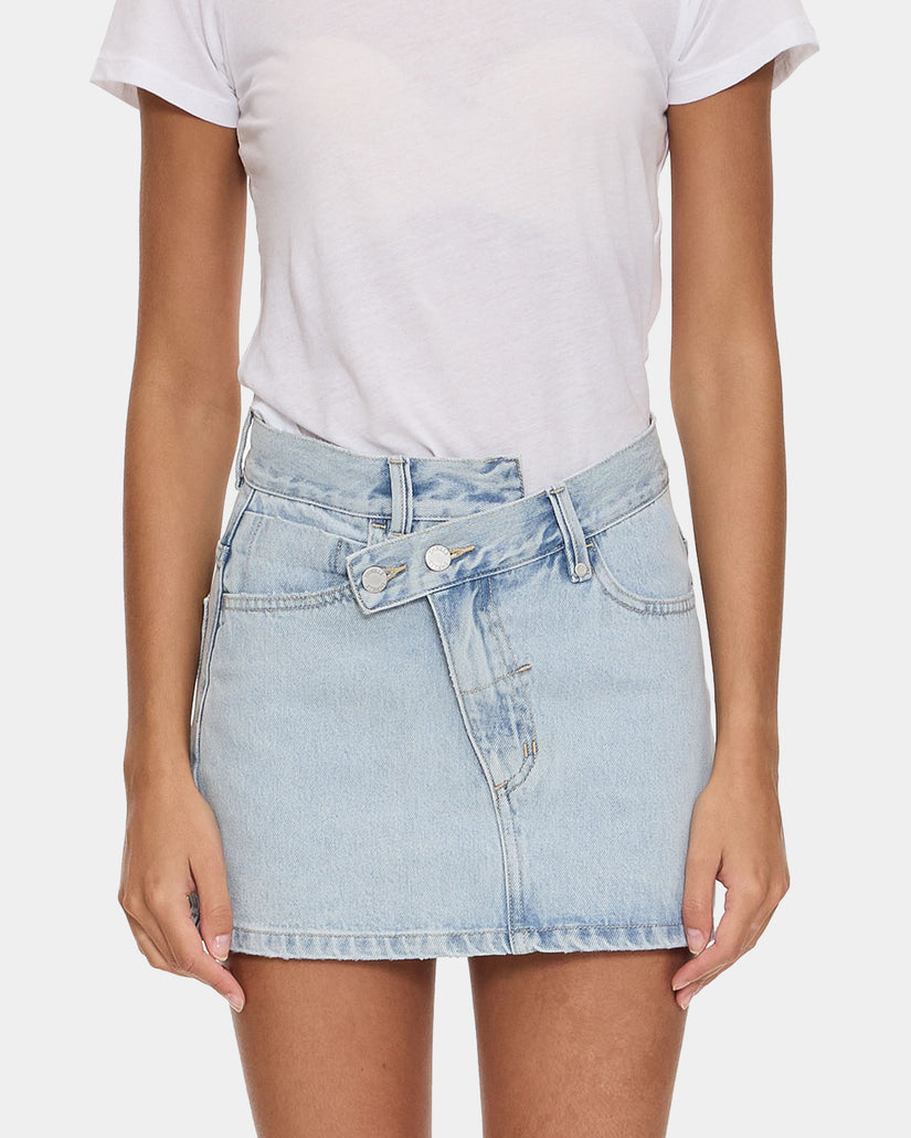 Womens Kai Wrap Mid Rise Mini Denim Skirt