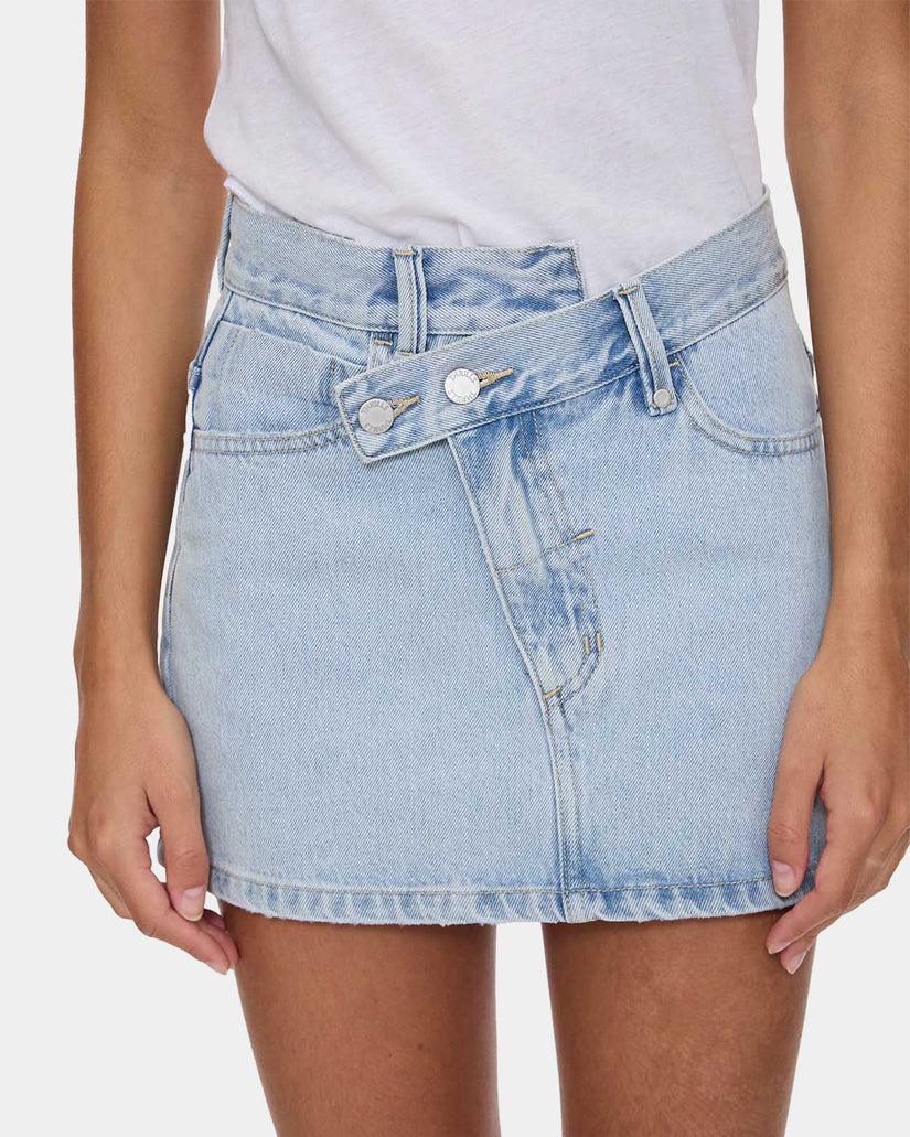 Womens Kai Wrap Mid Rise Mini Denim Skirt