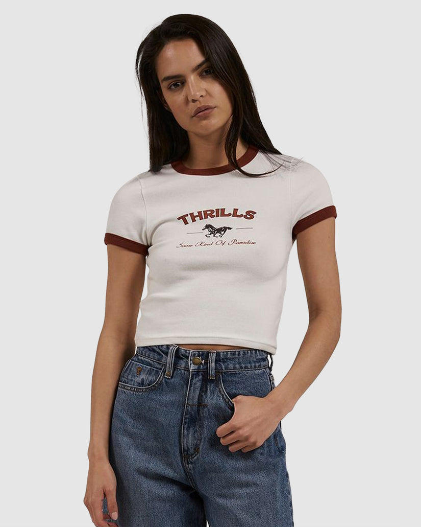 WOMENS RIDING IN PARADISE Y2K RINGER T-SHIRT