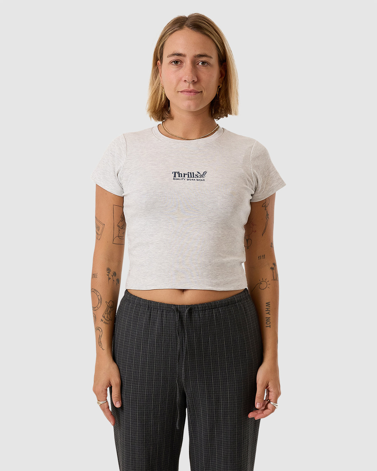 WOMENS THRILLS WORKWEAR EMBRO MINI T-SHIRT