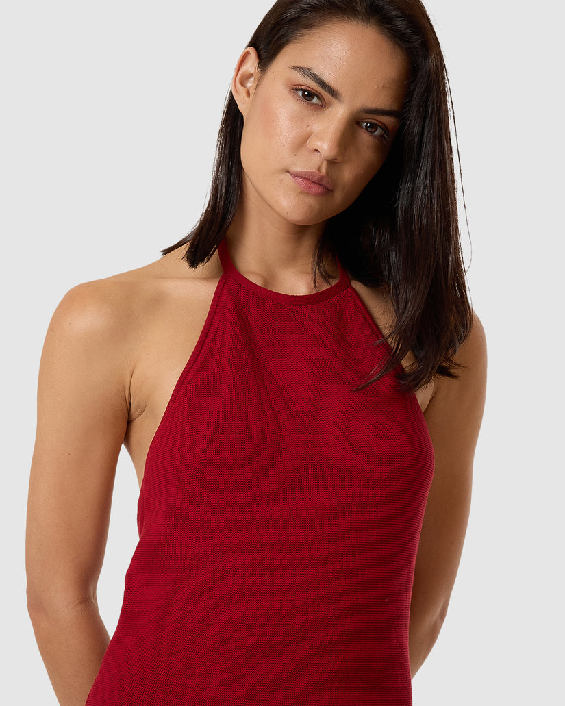 WOMENS SCARLETT KNIT HALTER DRESS