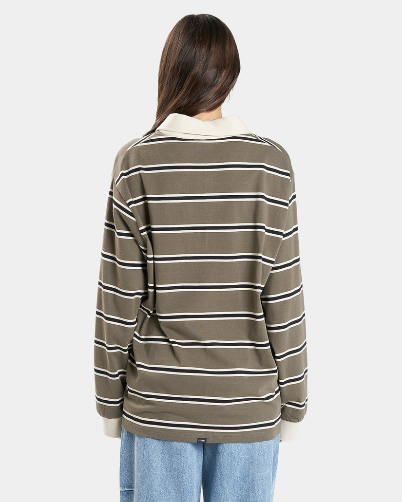 WOMENS LOGAN STRIPED RUGBY POLO SHIRT