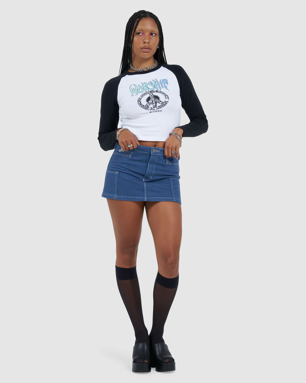WOMENS PATCHES RIVET MINI SKIRT