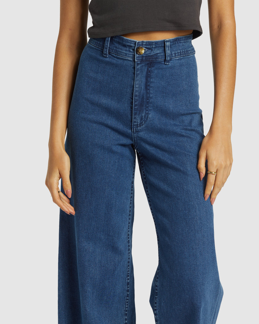 Womens Free Fall Indigo Wide Leg Denim Jeans