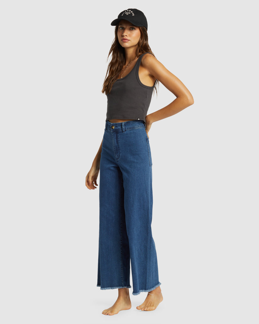 Womens Free Fall Indigo Wide Leg Denim Jeans