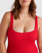 Womens Summer High Square Neck One Piece Swimsuit