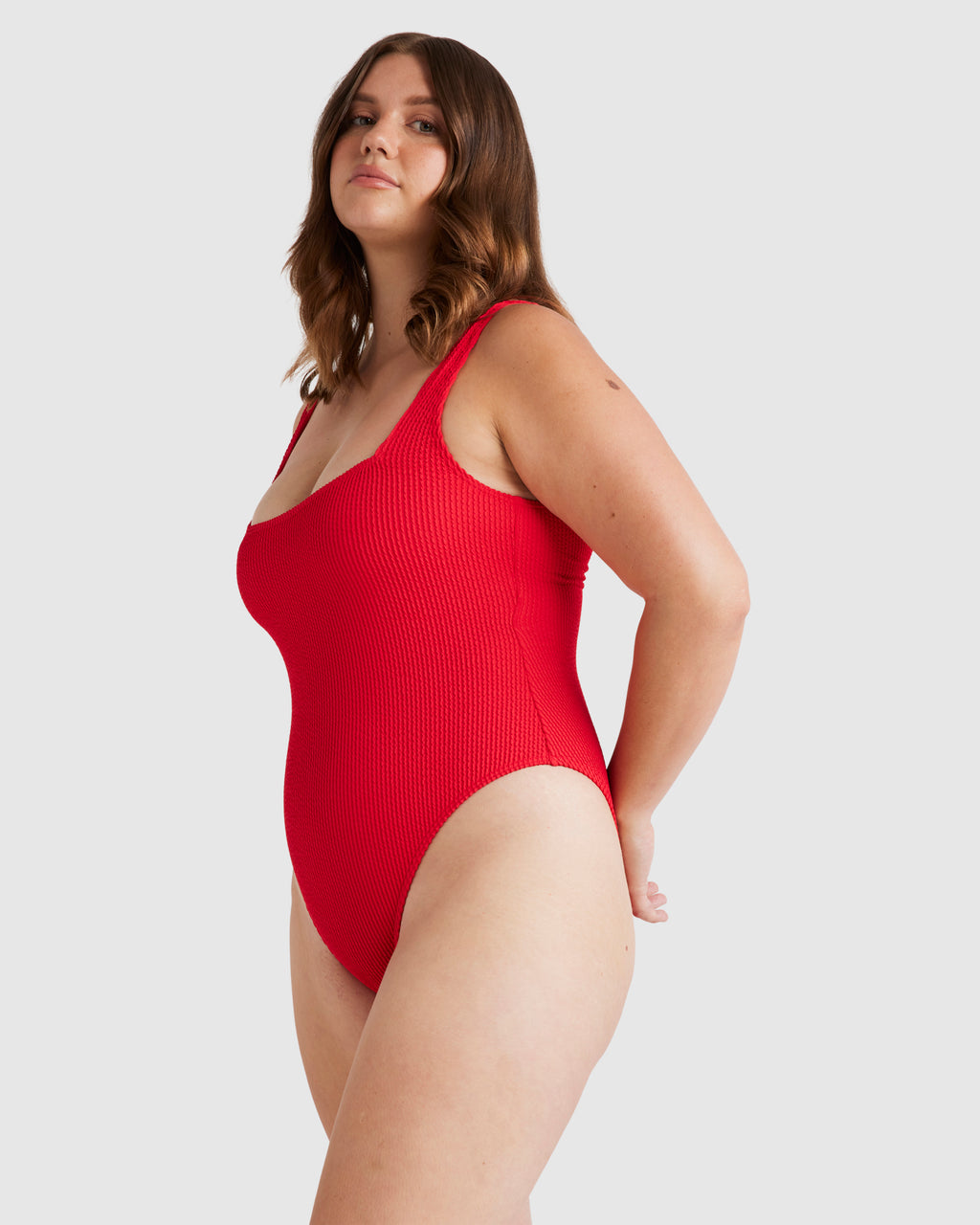 Womens Summer High Square Neck One Piece Swimsuit