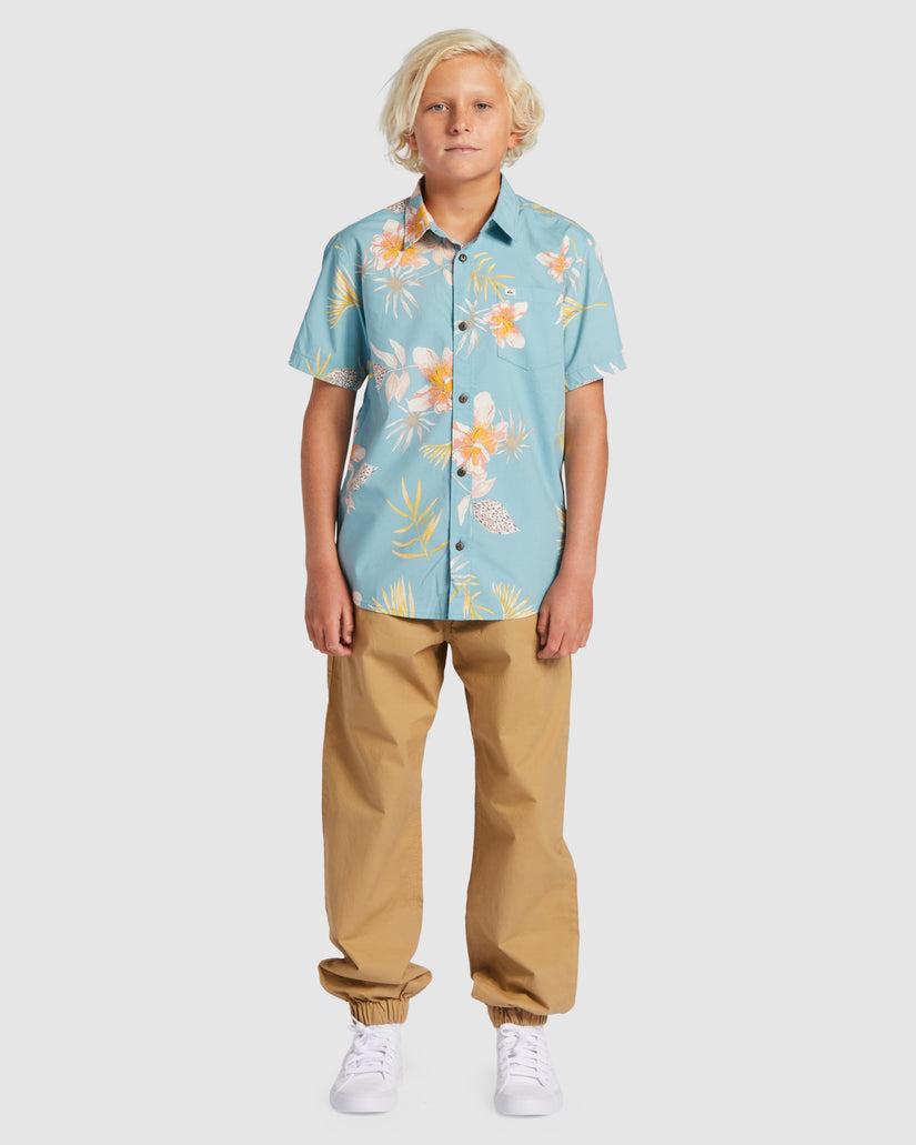 Boys 8-16 Tropical Floral Short Sleeve Shirt