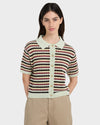 Womens Crochet Stripes Polo Shirt