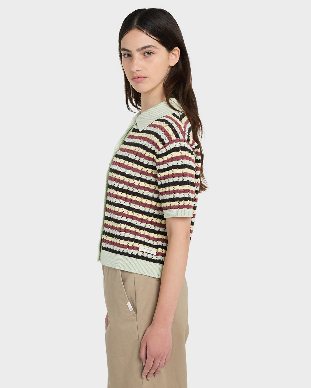 Womens Crochet Stripes Polo Shirt