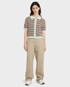 Womens Crochet Stripes Polo Shirt