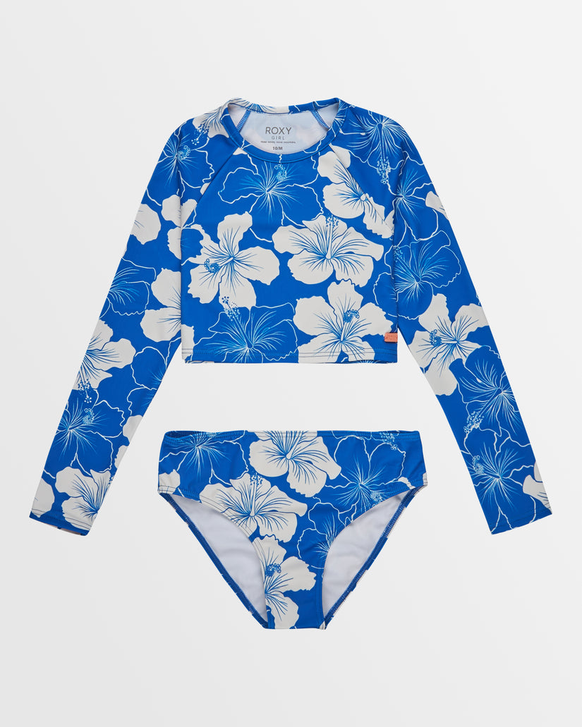 Girls 8-16 Hippy Hibiscus Crop Lycra Set Surf Shirt