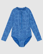 Girls 8-16 Beach Check Onesie Long Sleeve Rash Vest