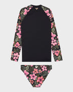 Girls 6-16 Active Floral Long Sleeve Onesie Rash Vest