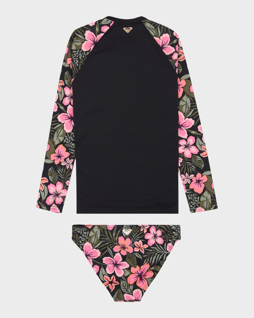 Girls 8-16 Active Floral Long Sleeve Onesie Rash Vest