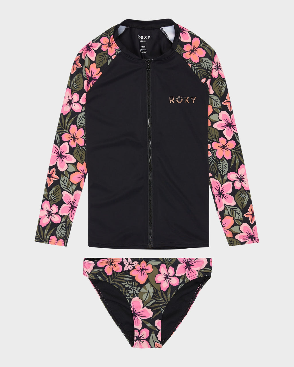 Girls 6-16 Active Floral Long Sleeve Onesie Rash Vest