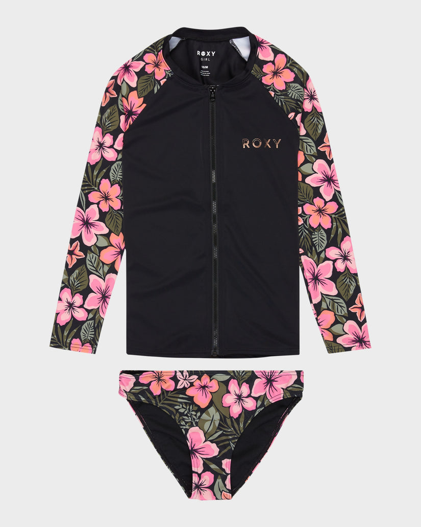 Girls 8-16 Active Floral Long Sleeve Onesie Rash Vest