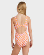 Girls 8-16 Flower Check One Piece