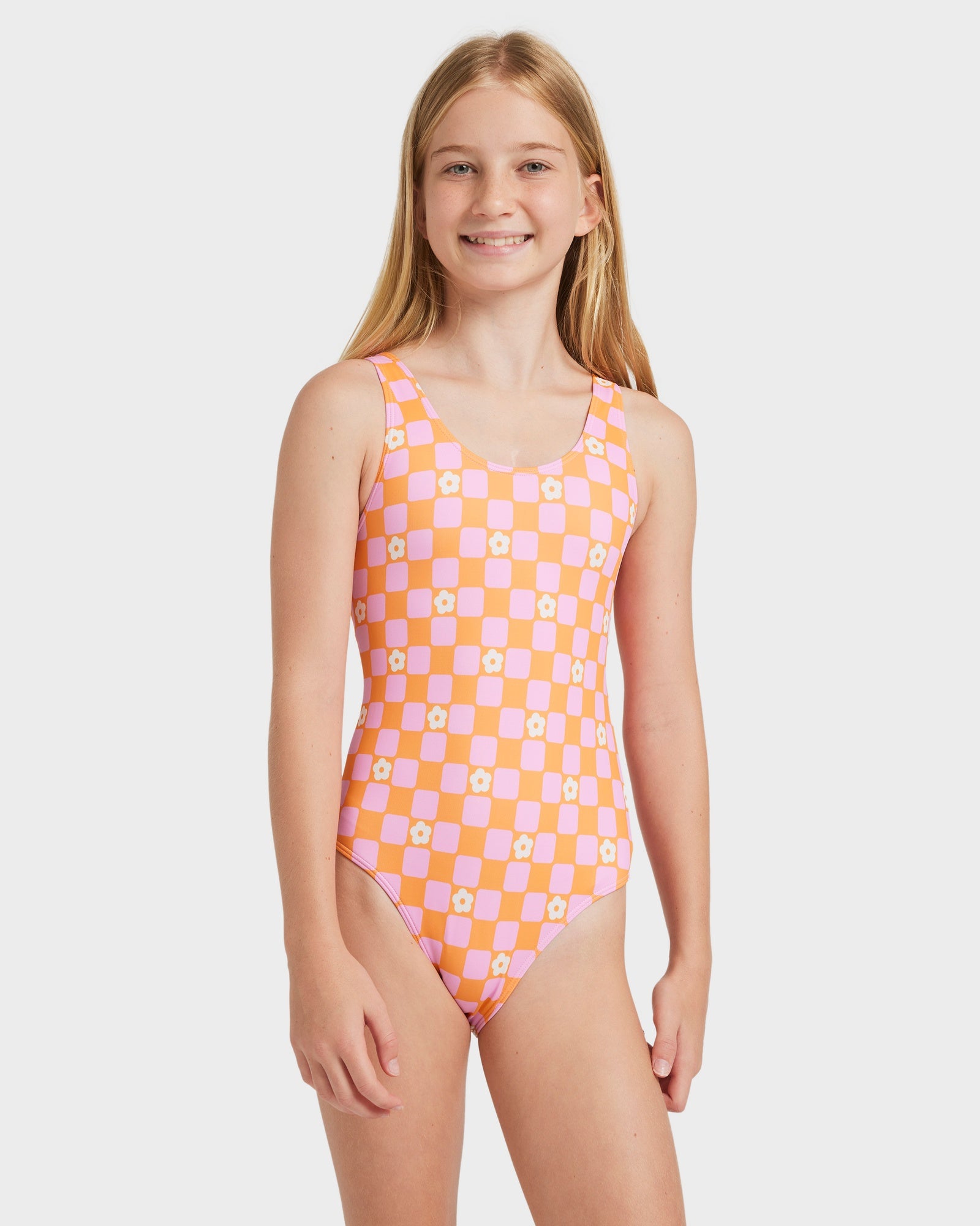 Girls 8-16 Flower Check One Piece Girls 8-16 Flower Check One Piece