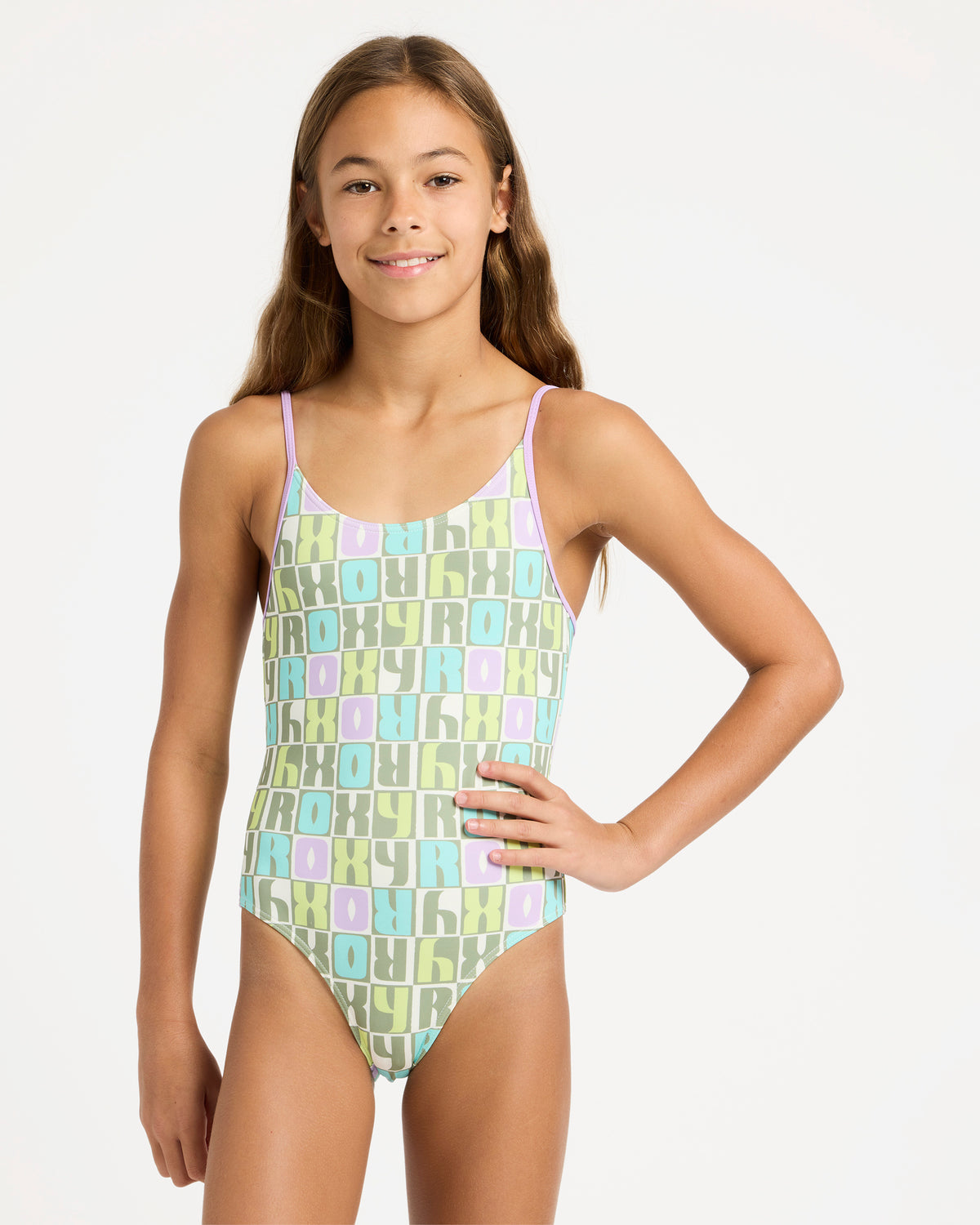 Girls 6-16 Letter Up One Piece Swimsuit