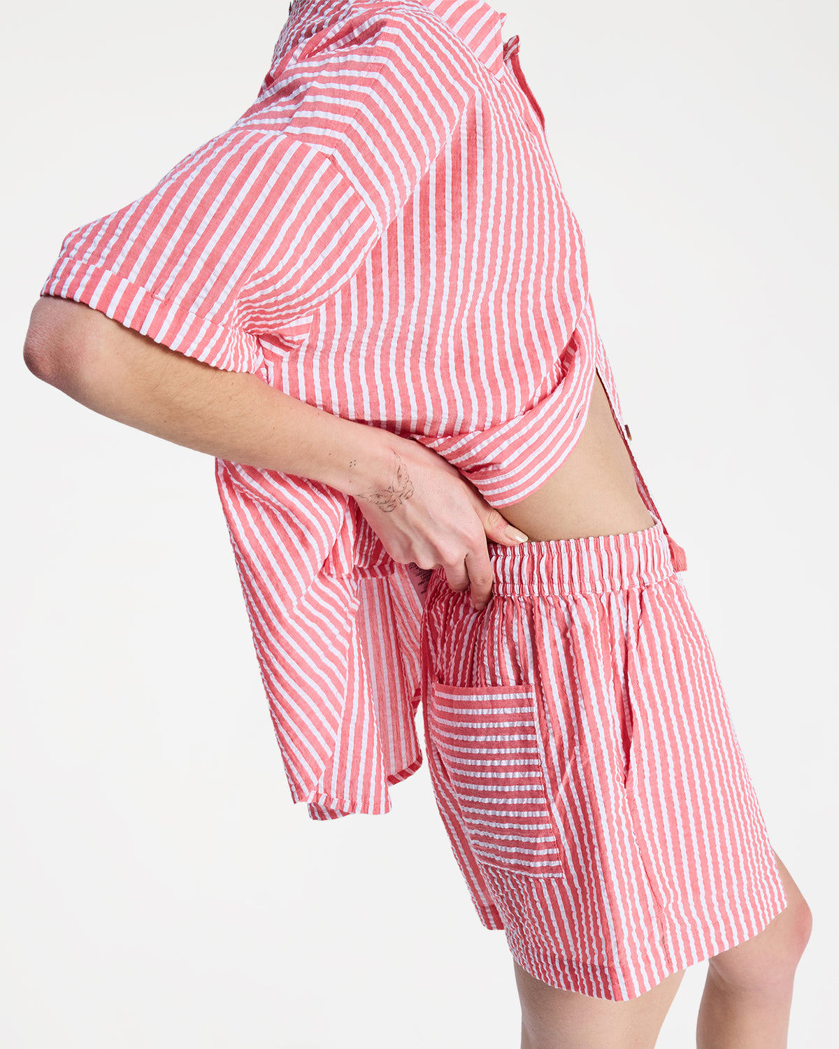 Womens Lekeito Break High Stripe Beach Shorts