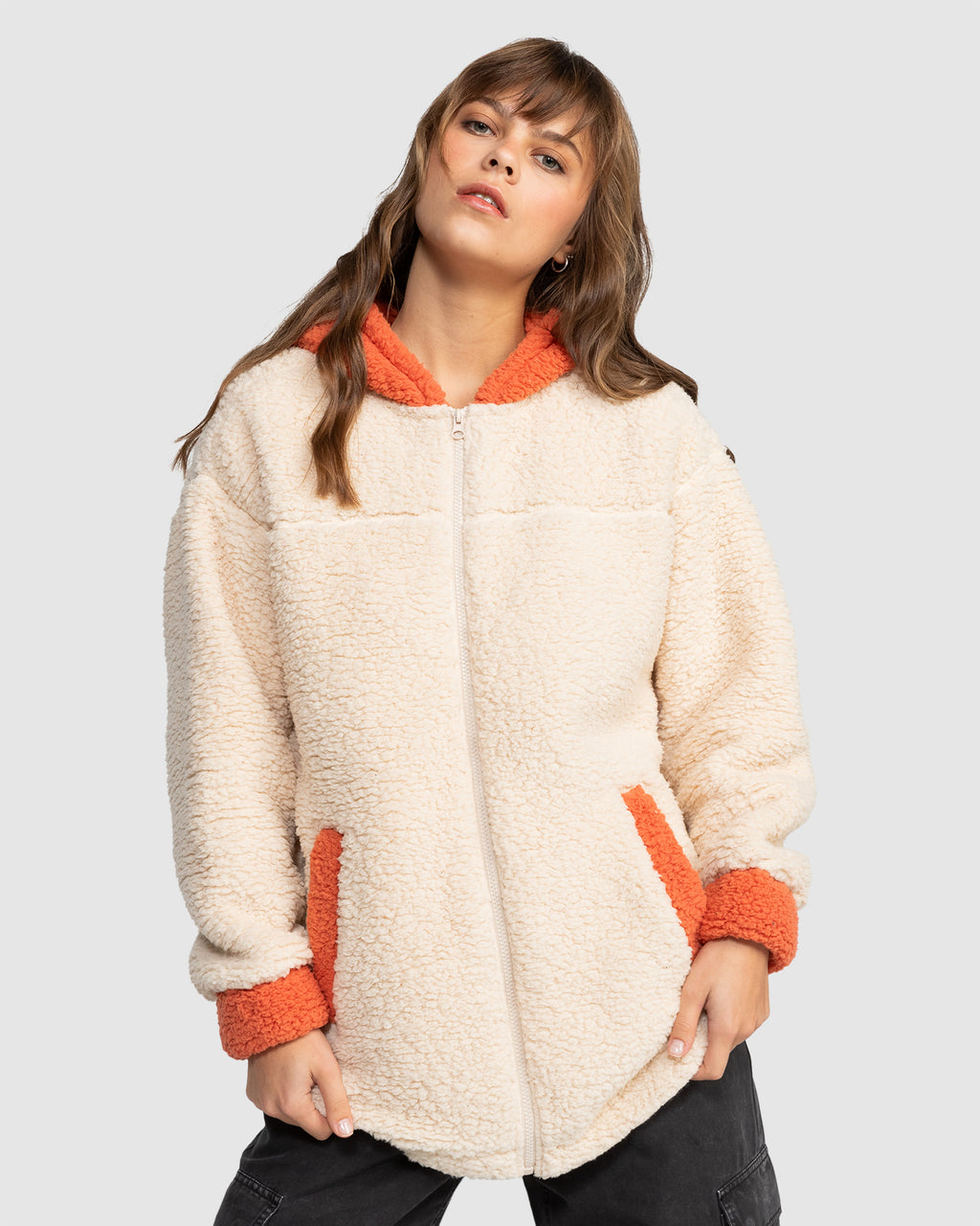 Womens Weekend Plans Blocked Sherpa Fleece Top