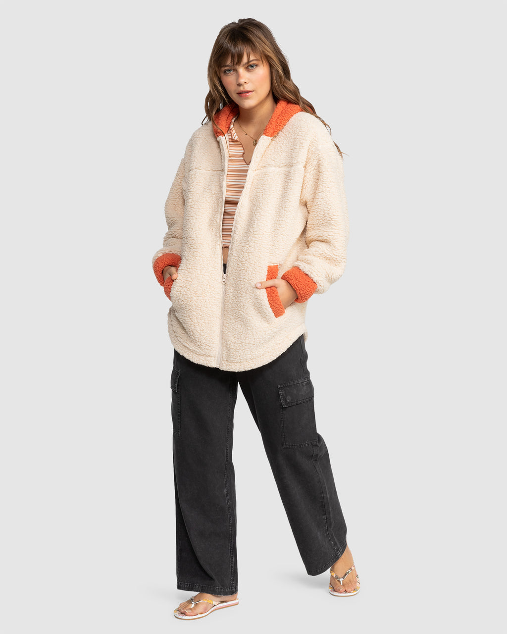 Womens Weekend Plans Blocked Sherpa Fleece Top