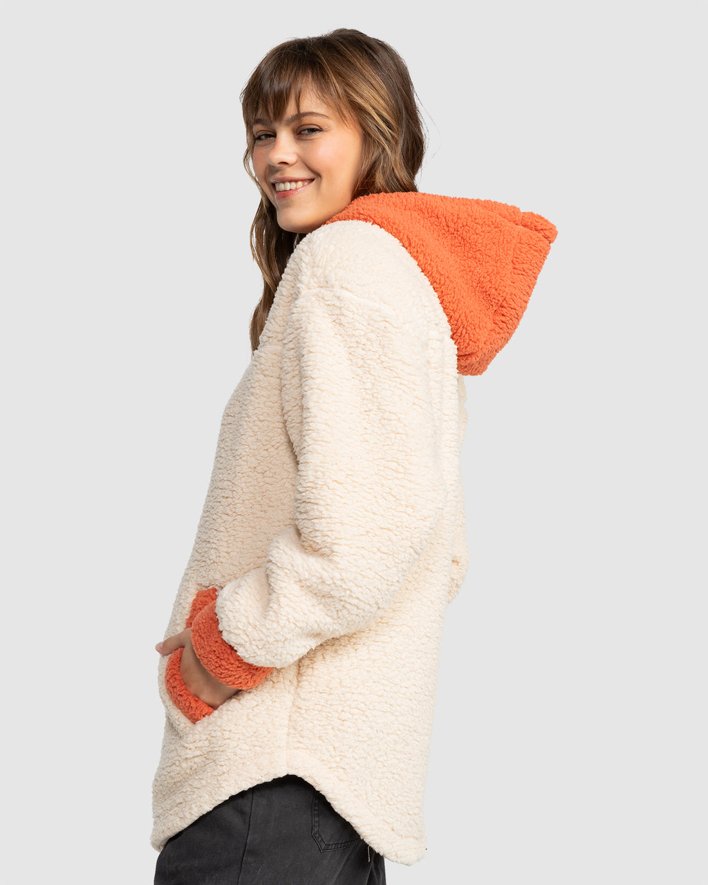 Womens Weekend Plans Blocked Sherpa Fleece Top