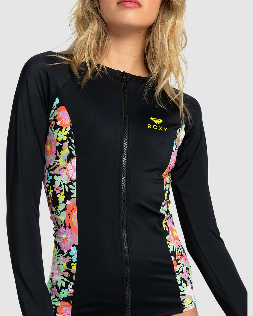 Womens Roxy Active Pt Ls Zipped Lycra Rashguard