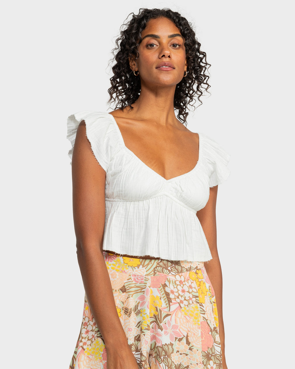 Womens Brisa Flutter Sleeve Crop Top