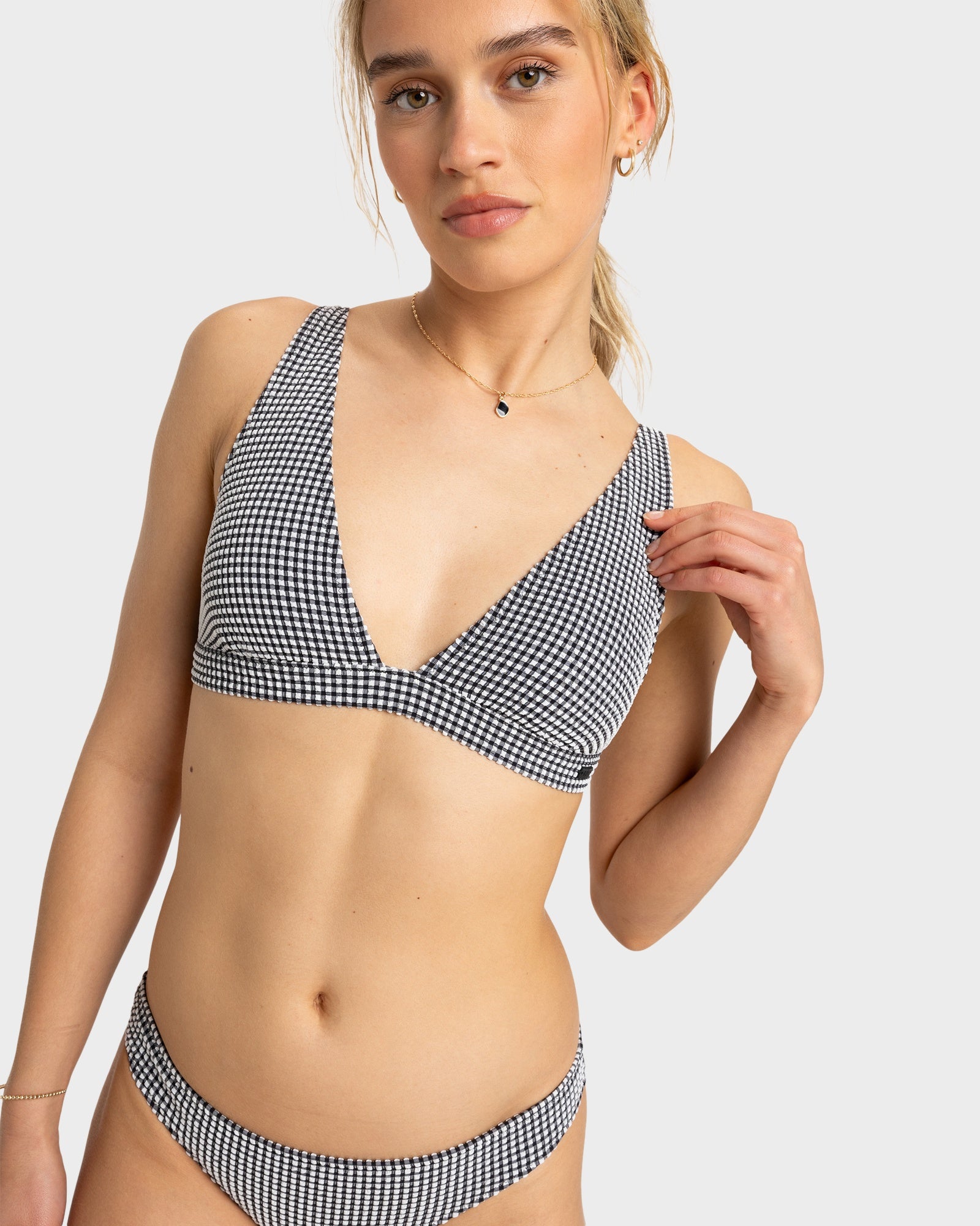 Womens Gingham Elongated Tri Bikini Top Australia