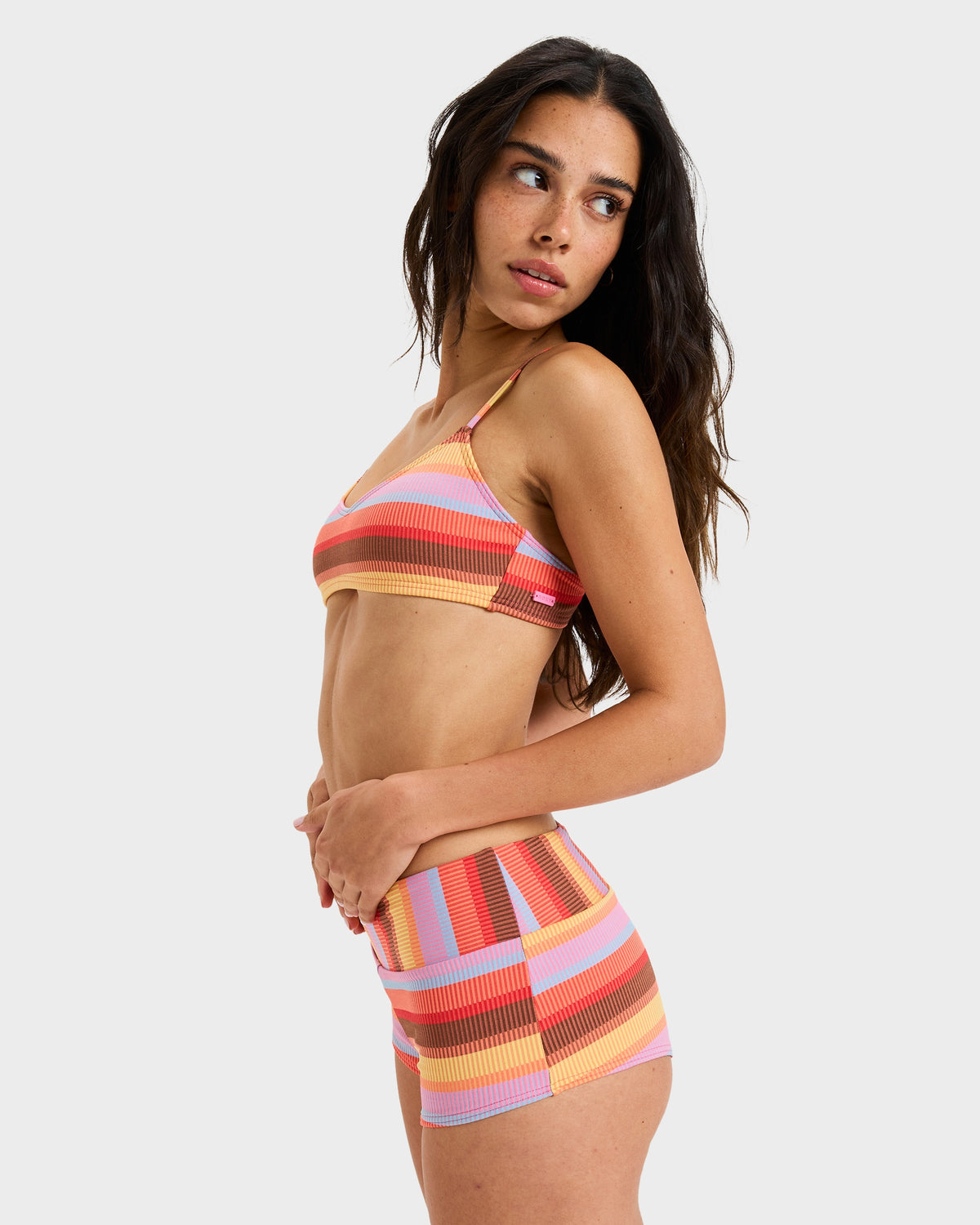 Womens Stripe Mid Waist Bikini Bottom