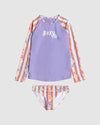 Girls 2-7 Rainbow Bay Stripe Lycra Long Sleeve Rash Vest Two Piece