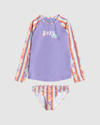 Girls 2-7 Rainbow Bay Stripe Lycra Long Sleeve Rash Vest Two Piece