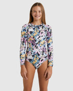 Girls 6-14 Peaceful Palms Long Sleeve Bodysuit Rash Vest