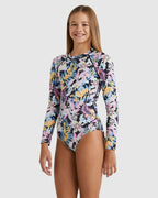 Girls 6-14 Peaceful Palms Long Sleeve Bodysuit Rash Vest