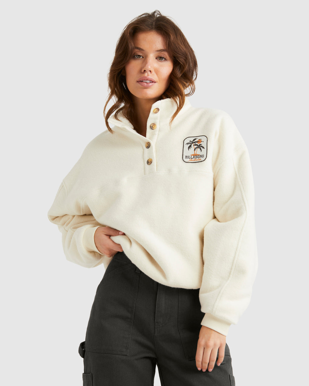 Womens Palmy Button Down Pullover Sweatshirt