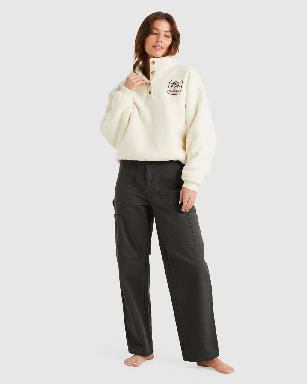Womens Palmy Button Down Pullover Sweatshirt
