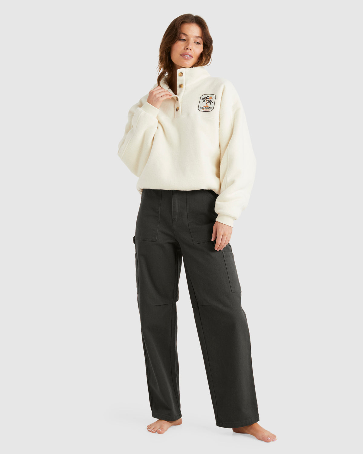 Womens Palmy Button Down Pullover Sweatshirt