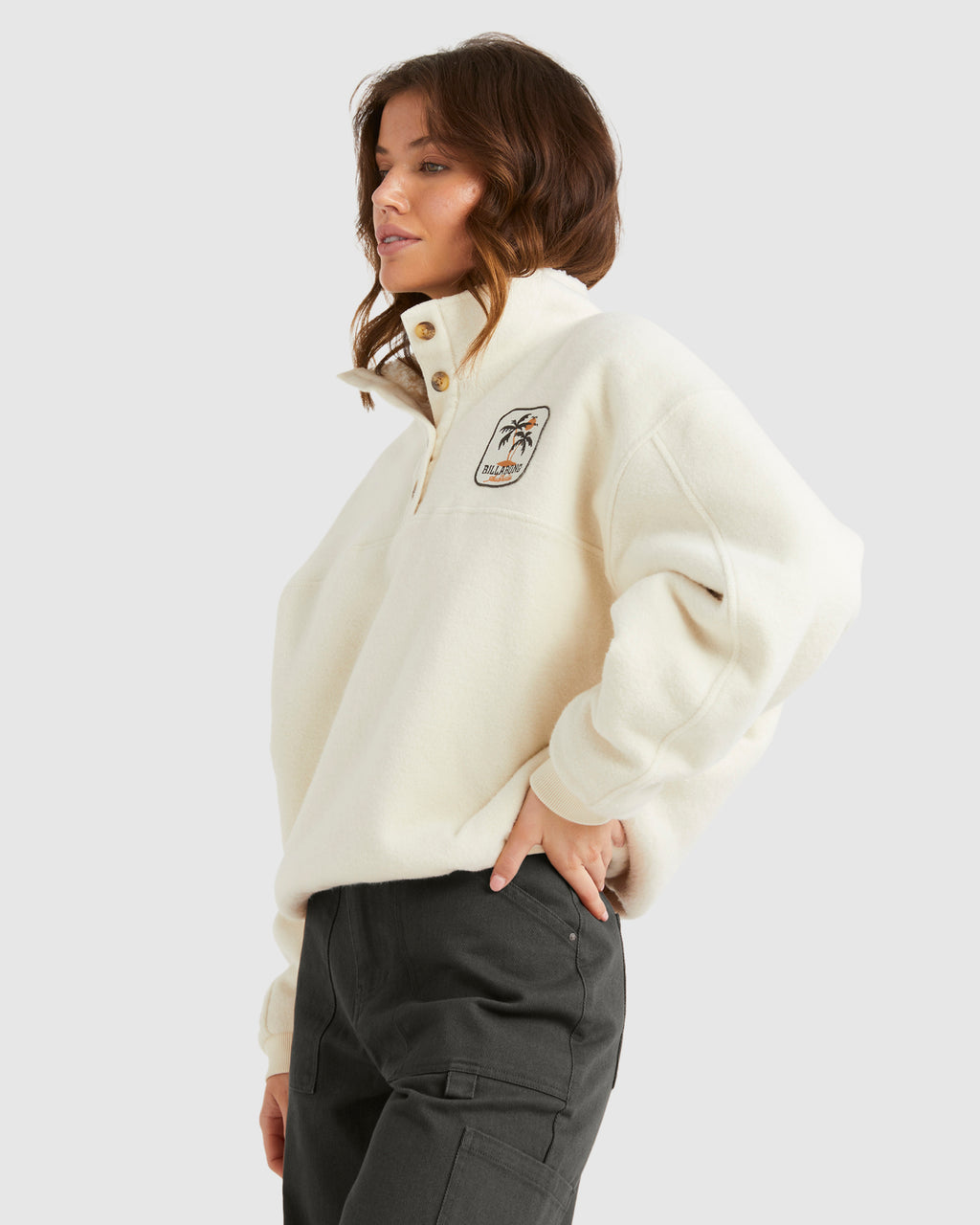 Womens Palmy Button Down Pullover Sweatshirt